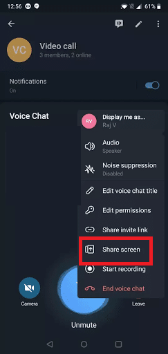 cara share screen telegram